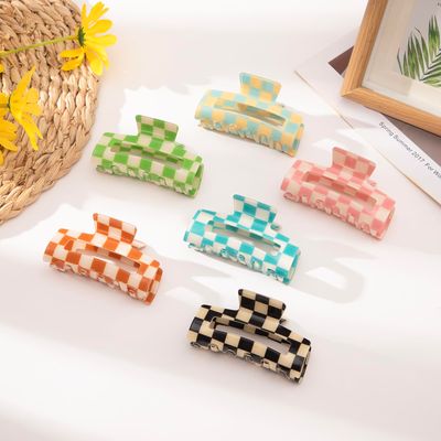 Paderison Checkered Multicolored Rectangle Y2K Hair Barrettes and Claw Clips - 6 Pcs Strong Hold Hair Accessories for Thin &amp; Thick Hair