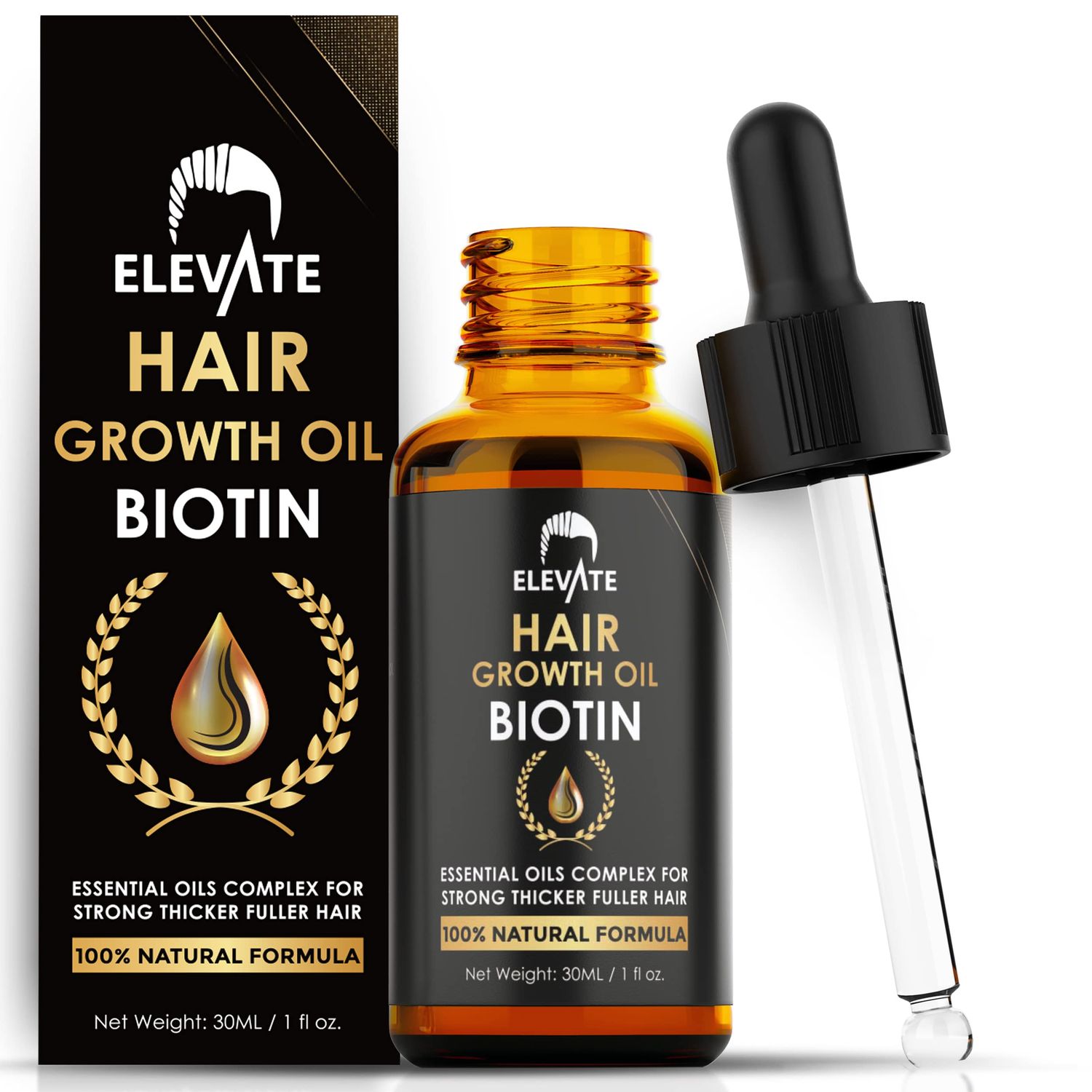 ELEVATE Hair Growth Oil - Biotin Serum &amp; Castor Oil Natural Vitamin Treatment for Stronger, Thicker, Longer Hair and Regrowth - Prevent Thinning and Loss for Men &amp; Women, 1 Fl Oz