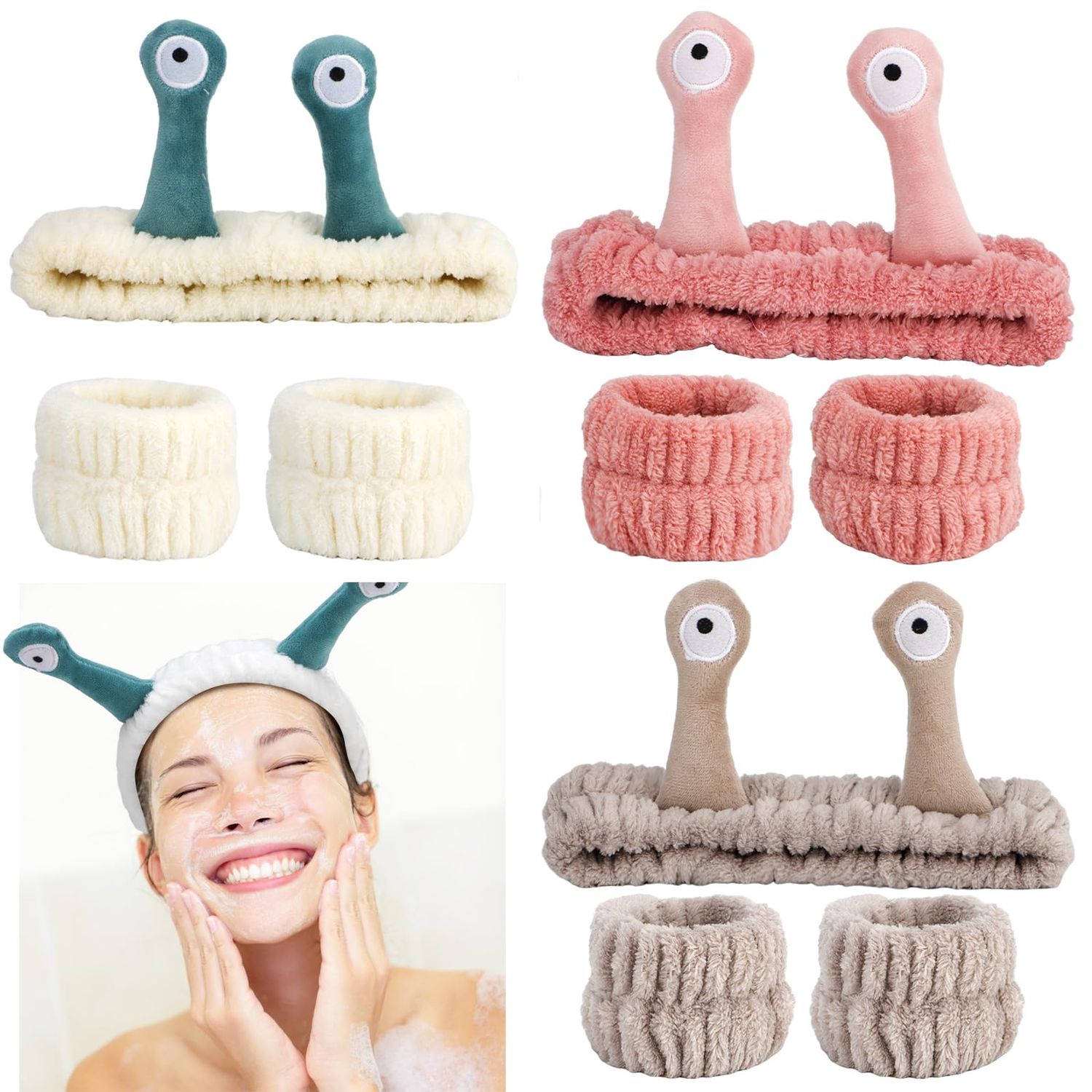 Canitor Snail Spa Headband Wrist Bands for Washing Face Makeup Headband Cute Animal Skincare Headband Face Wash Cute Funny Gifts for Women Girls Preppy Teen Weird Stuff Trendy