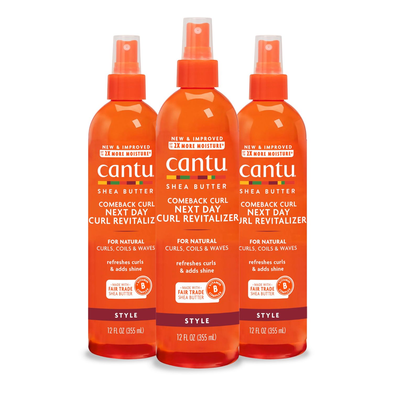 Cantu Comeback Curl Next Day Curl Revitalizer for Natural Hair with Pure Shea Butter, 12 fl oz (Pack of 3)