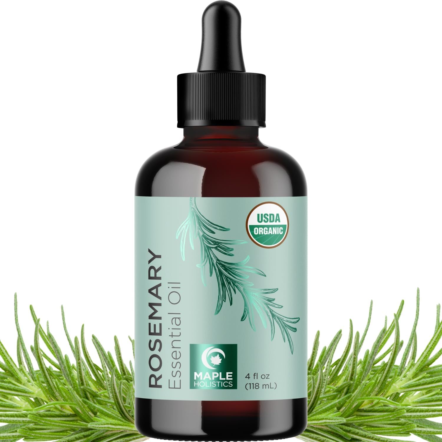 Certified Organic Rosemary Oil for Hair - Extra Large 100% Pure USDA Organic Rosemary Essential Oil for Hair Skin and Nails - Organic Hair Oil for Dry Scalp Treatment and Enhanced Volume and Shine