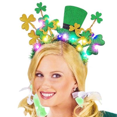 BARTOSI Light Up St Patrick&#39;s Day Headband LED Shamrock Headpiece Irish Saint Patricks Day Hairband Costume Headwear Hair Accessories for Women