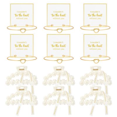 DEEKA 12 Pcs Bridesmaid Proposal Gifts, Pearl Hair Claw Clips &amp; Bridesmaid Knot Bracelet Bachelorette Party Wedding Favors Bridal Party Present Hair Accessories for Women(Gold Bracelets)