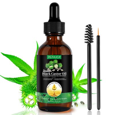 Jamaican Black Castor Oil Cold Pressed,Castor Oil in A Glass Bottle with Glass Dropper, Eyelash&amp;Eyebrow Brushes,Hexane Free for Fuller Thicker Hair, Eyelashes,Moisturizes Skin (1.9 Fl Oz (Pack of 1))