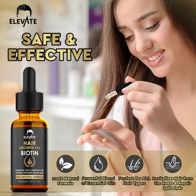 ELEVATE Hair Growth Oil - Biotin Serum &amp; Castor Oil Natural Vitamin Treatment for Stronger, Thicker, Longer Hair and Regrowth - Prevent Thinning and Loss for Men &amp; Women, 1 Fl Oz
