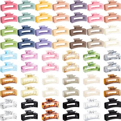 Cindeer 64 Pcs Medium Hair Accessories Set - Matte Rectangle Claw Clips, Thin Clamps for Thick Hair (Multicolor, 3.35 Inch)