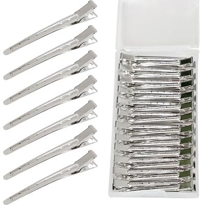 RENEWED Metal Silver Duck Billed Clips: 24Pcs Long Hair Sectioning and Curl Clips for Women with Case