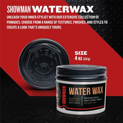 GIBS Water Wax, SHOWMAN-Medium Hold, Healthy High Shine, Water Based, made in USA, 4oz