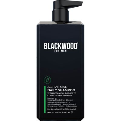 BLACKWOOD FOR MEN Active Man Daily Shampoo - Thickening &amp; Clarifying Shampoo for Normal to Oily Hair or Scalp - Fights Hair Loss - Natural Vegan Formula - Sulfate Free with Ginseng &amp; Aloe Vera (17oz)