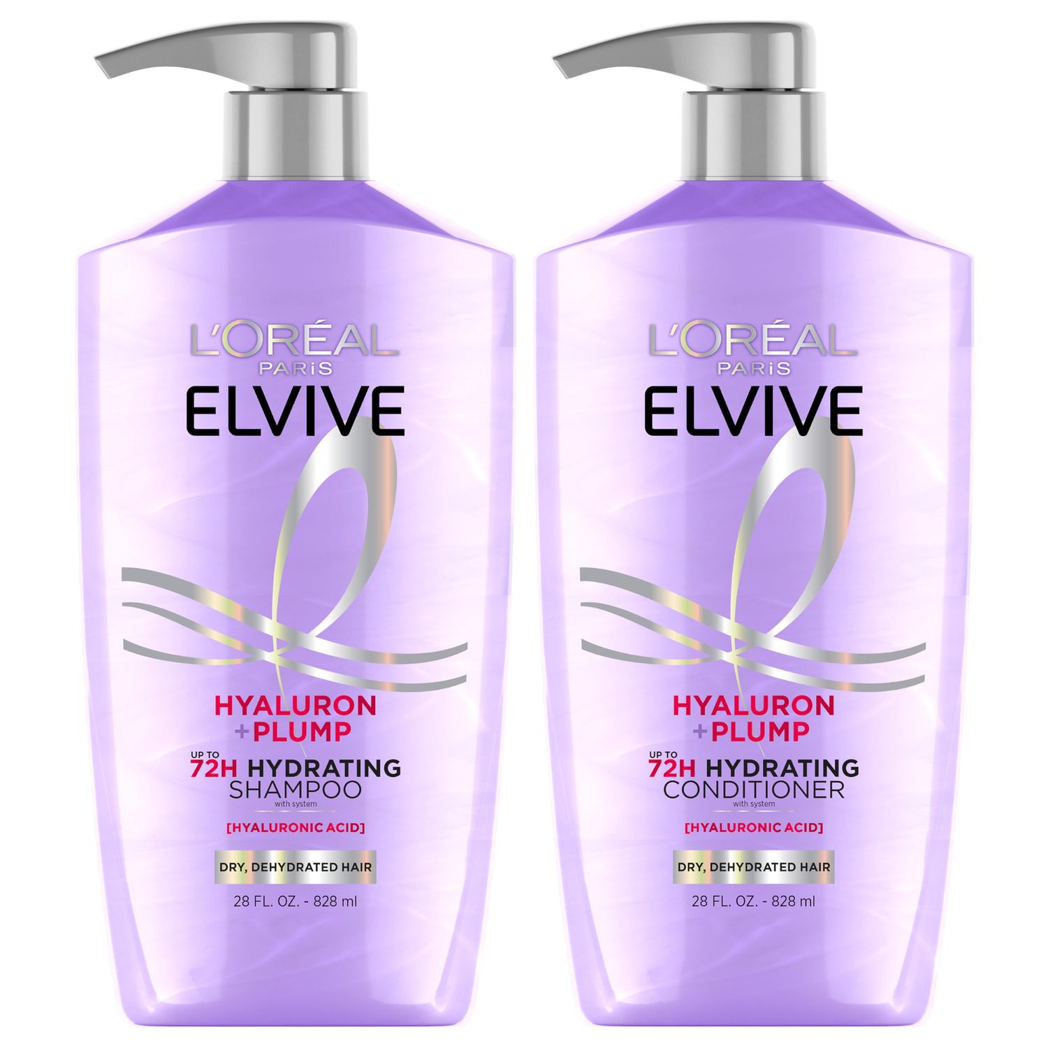 L&#39;Oreal Paris Elvive Hyaluron Plump Shampoo and Conditioner Set for Dehydrated, Dry Hair with Hyaluronic Acid Care Complex, 1 Kit (2 Products)