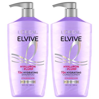 L&#39;Oreal Paris Elvive Hyaluron Plump Shampoo and Conditioner Set for Dehydrated, Dry Hair with Hyaluronic Acid Care Complex, 1 Kit (2 Products)