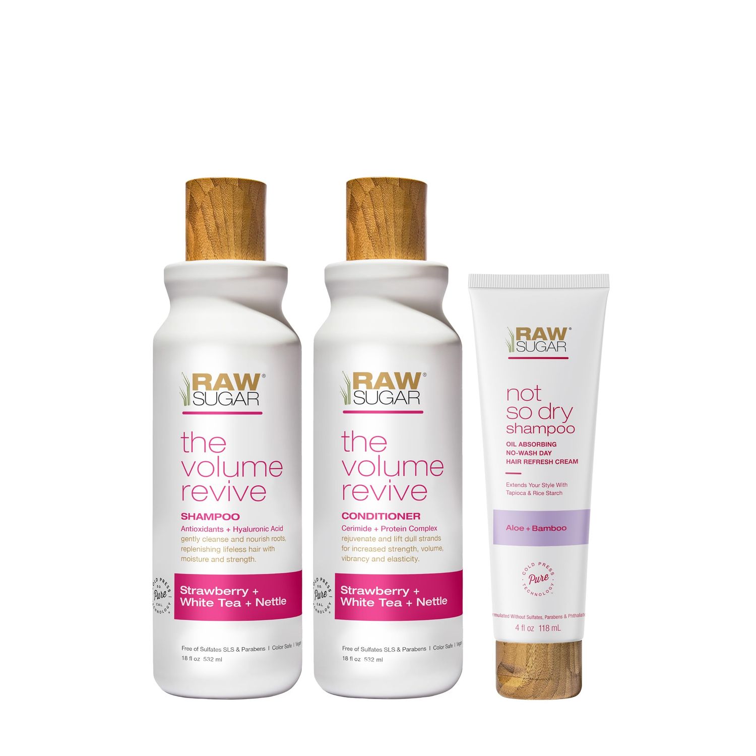Raw Sugar Volume Revive Shampoo and Conditioner Set (18 Fl. Oz) + Not So Dry Shampoo, Formulated without Sulfates + Parabens, Cruelty Free &amp; Vegan - 18 Fl. Oz.