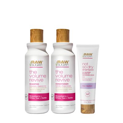 Raw Sugar Volume Revive Shampoo and Conditioner Set (18 Fl. Oz) + Not So Dry Shampoo, Formulated without Sulfates + Parabens, Cruelty Free &amp; Vegan - 18 Fl. Oz.