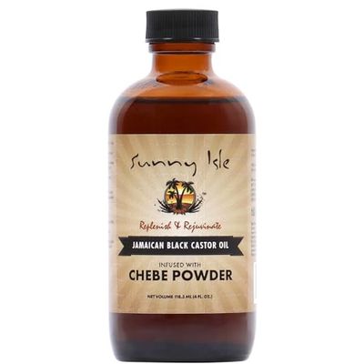 Sunny Isle Jamaican Black Castor Oil Infused with All-Natural African Chebe Powder 4oz | For Longer, Stronger Hair | Moisturizer for All Hair Types