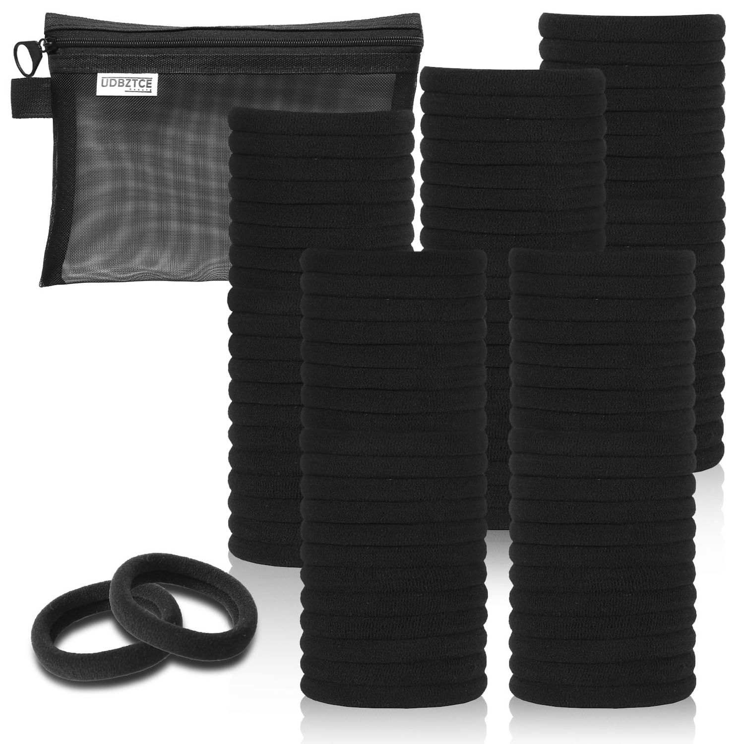 UDBZTCE 100 Pcs Black Hair Ties for Women, Elastic Ponytail Nylon Cloth Hair Band, Seamless Thick Hair Damage Free, Hair Accessories For All Hair Types. (black)