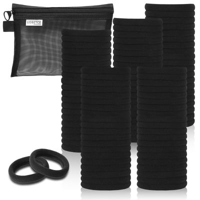 UDBZTCE 100 Pcs Black Hair Ties for Women, Elastic Ponytail Nylon Cloth Hair Band, Seamless Thick Hair Damage Free, Hair Accessories For All Hair Types. (black)