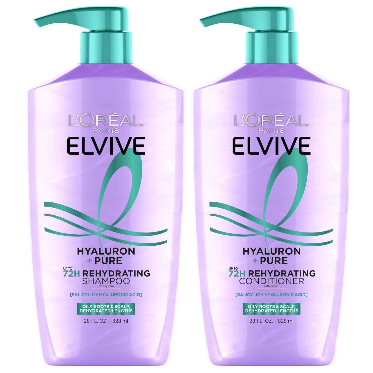 L&#39;Oreal Paris Elvive Hyaluron + Pure Shampoo and Conditioner Set, Clarifying Shampoo and Rehydrating Conditioner with Salicylic Acid and Hyaluronic Acid, 1 Kit