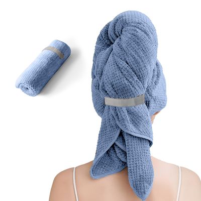 Netcken Large Microfiber Hair Towel for Women,Fast Drying Hair Wrap for Curly Hair,Super Absorbent and Soft Anti Frizz Hair Towel for Long 24 * 42 Inches-Blue