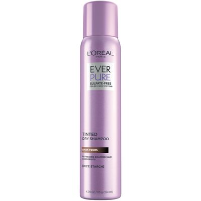 L&#39;Oral Paris EverPure Sulfate-Free Tinted Dry Shampoo for Dark, Brown and Black Colored Hair, Absorbs Oil, with Rice Starch, Vegan and Gluten-Free Formula, 4 fl oz