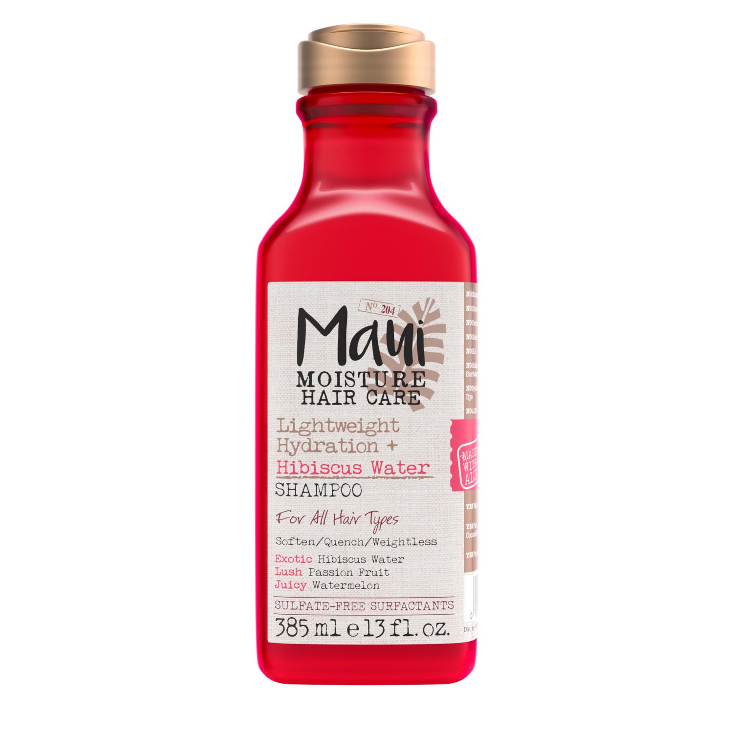 Maui Moisture Lightweight Hydration + Hibiscus Water Shampoo, Moisturizing Aloe Vera Shampoo Softens Curly Hair, Vegan &amp; Sulfate-Free Surfactants, 13 Fl Oz