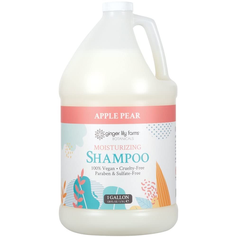 Ginger Lily Farms Botanicals Moisturizing Shampoo for All Hair Types, 100% Vegan &amp; Cruelty-Free, Apple Pear Scent, 1 Gallon Refill (128 fl oz)