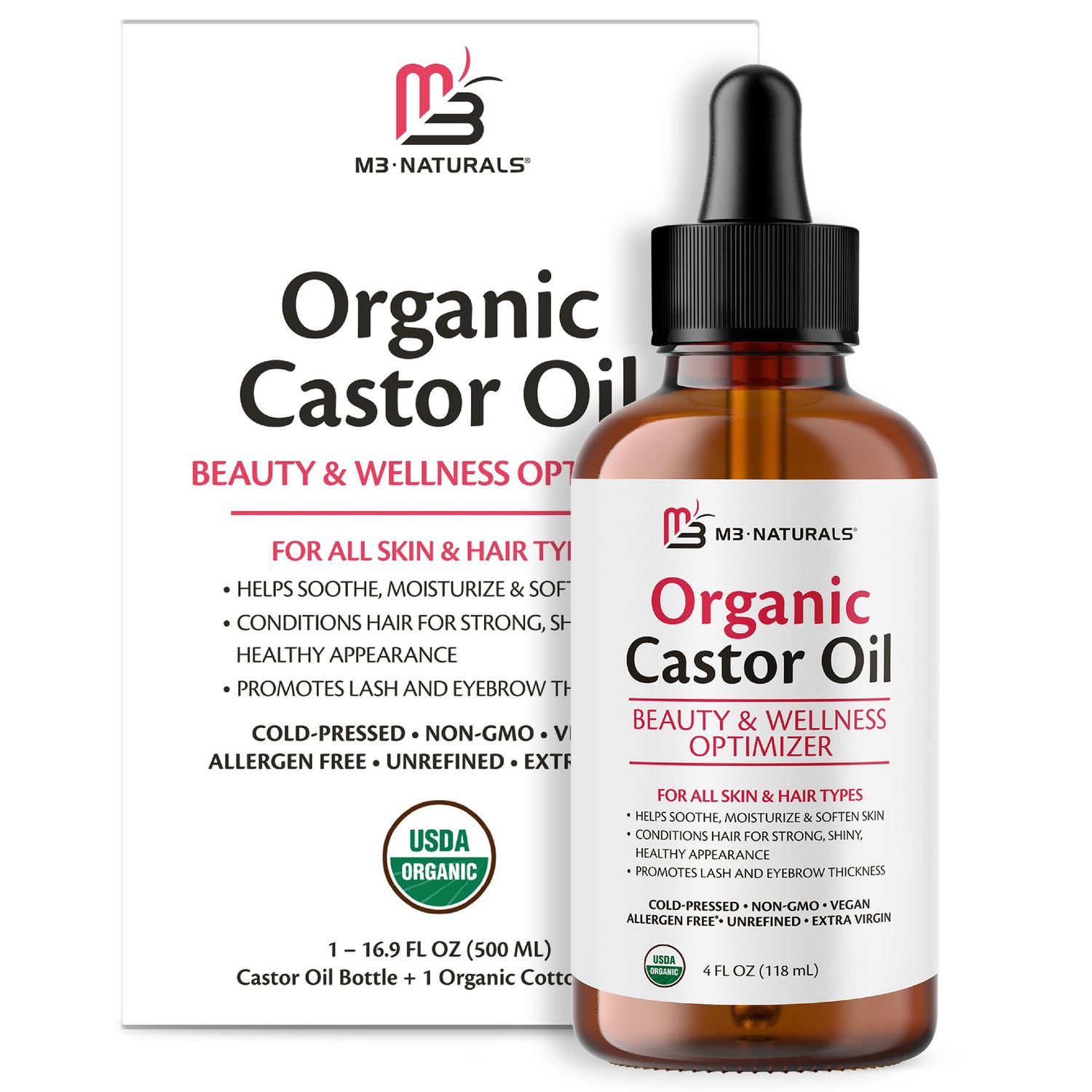 100% Pure Cold-Pressed Castor Oil (118 mL) - Hexane-Free, Virgin, Non-GMO, Allergen-Free | Nourishes Skin, Lashes, and Hair | 4 FL OZ