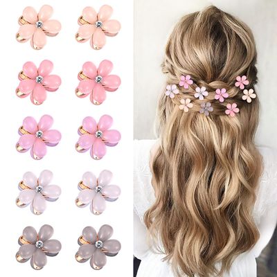 Paderison 10Pcs Crystal-Adorned Mini Hair Barrettes and Sparkling Metal Side Clips for Girls and Women - Cute Pink Hair Accessories
