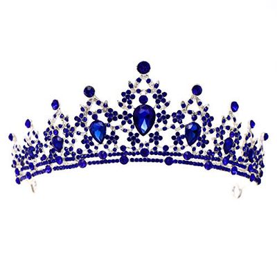FORSEVEN Crystal Wedding Crown Queen Tiara Bride Crowns for Women Rhinestone Headbands Princess Birthday Party Tiaras Bridal Wedding Accessories (Blue)