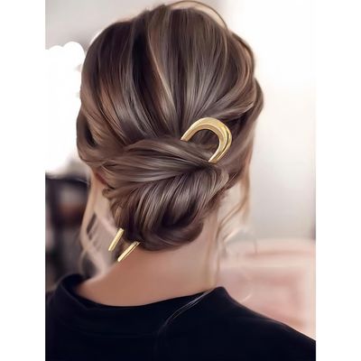 Metal French Hair Pins, 2 Pcs Gold Hair Pins for Women Girls, U-Shaped French Pins for Buns, French Twist Hair Pin, Hair Sticks, Hair Fork