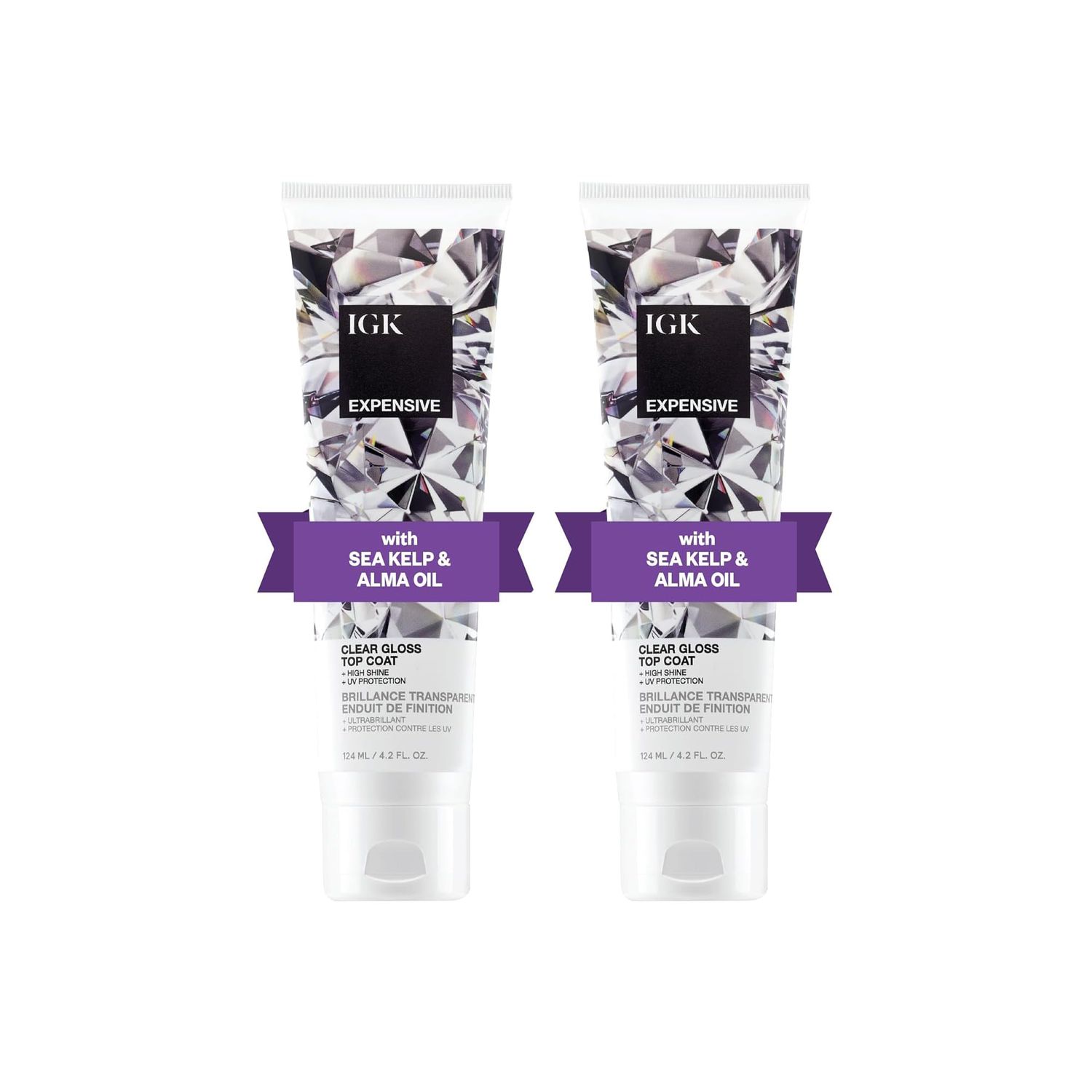 IGK EXPENSIVE Clear Gloss Top Coat | Shine + Strengthen + Smooth | Vegan + Cruelty Free | 4.2 Oz (Pack of 2)