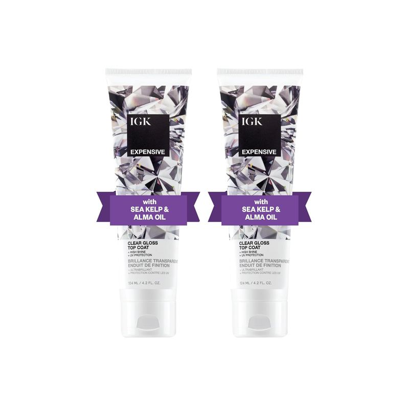 IGK EXPENSIVE Clear Gloss Top Coat | Shine + Strengthen + Smooth | Vegan + Cruelty Free | 4.2 Oz (Pack of 2)
