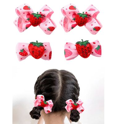 AACKS 4Pcs Little Girls Strawberry Hair Bows Toddler Strawberry Hairpins Strawberry Hair Accessories Strawberry Hair Snap Barrettes