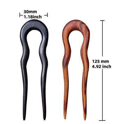 CHOISBEING Wooden Hair Sticks for Women, 2 Pack U Shape Hair Forks for Long Hair, Handmade French Hairpin, Rosewood &amp; Ebony Hair Accessories