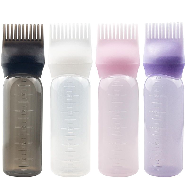 ZGQHZR 4 PCS Root Comb Applicator Bottle,Hair Oiling Applicator,Hair Oil Applicator Bottle for Hair Dye Shampoos Hair Salons.6oz (black+white+pink+purple)