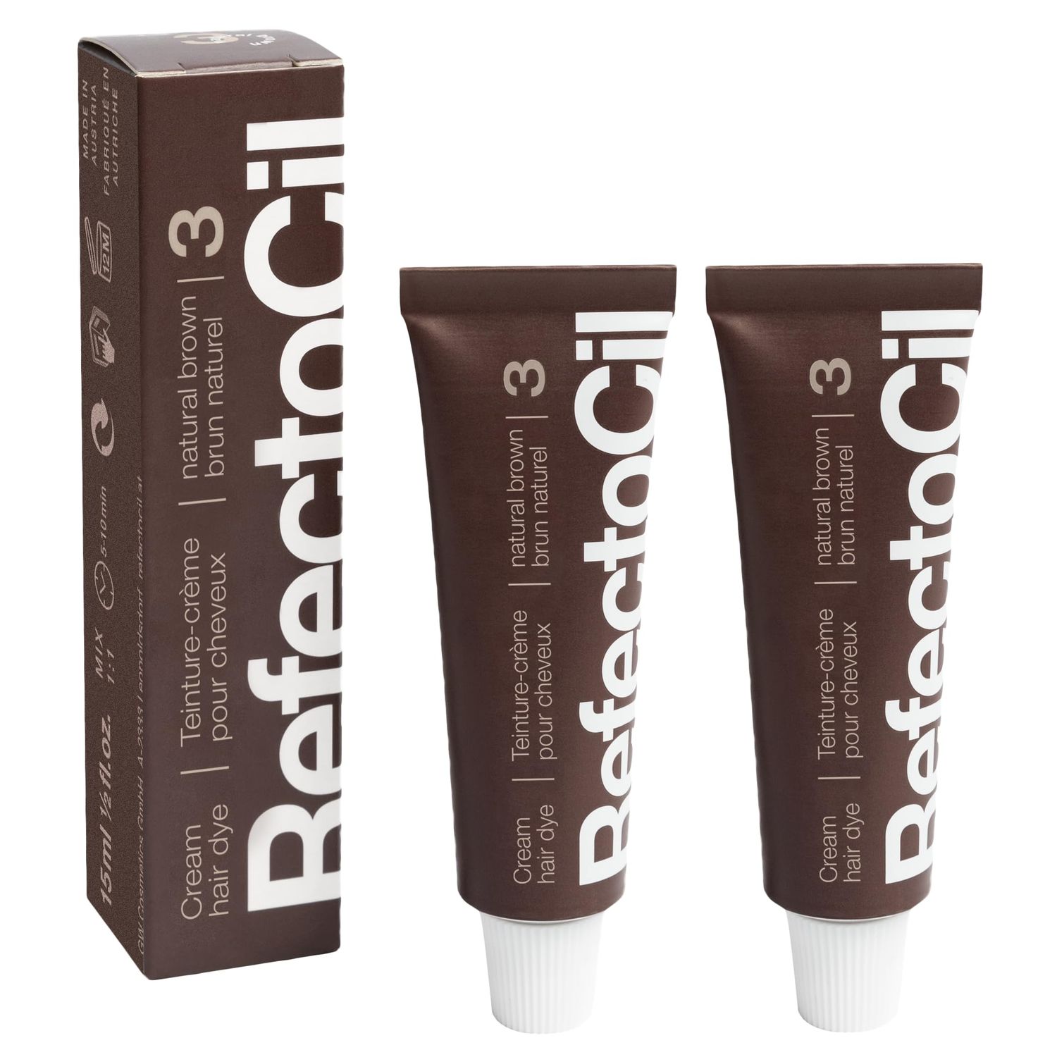 RefectoCil Cream Hair Dye 2-Pack - Professional Hair Tint for Long-Lasting Color - Natural Brown (#3)