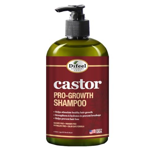 Difeel Castor Pro-Growth Shampoo 12 oz. - Made with Natural Castor Oil for Hair Growth, Sulfate Free Shampoo