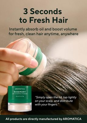 AROMATICA Rosemary Dry Shampoo Powder 10g/0.3oz - Travel Size Dry Shampoo with Panthenol and Biotin For Hair | Non aerosol &amp; Talc Free