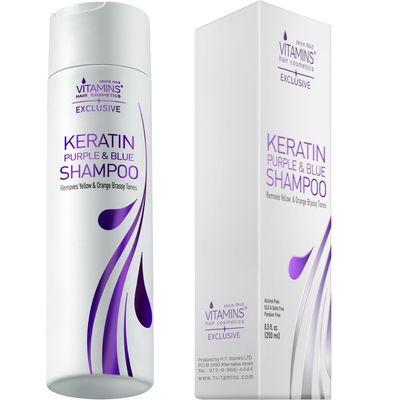 VITAMINS hair cosmetics Keratin Purple Toning Shampoo - Violet Blue Brassiness Toner for Bleached Icy Blonde Platinum Silver White Grey Ash Gray or Colored Dry Damaged Brassy Hair