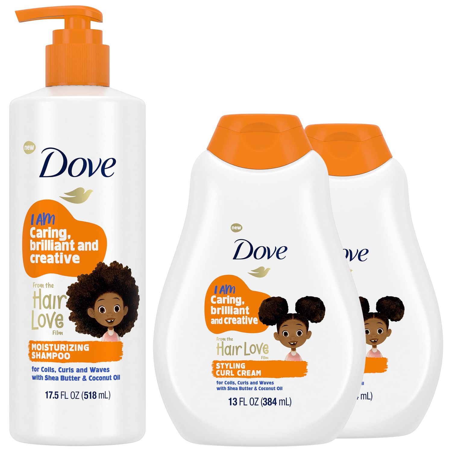 Dove Kids Moisturizing Shampoo + Styling Curl Cream Twin Pack - Hair Love Curly Hair Products for Kids, Coconut Cookie Scent (3 Piece Set)