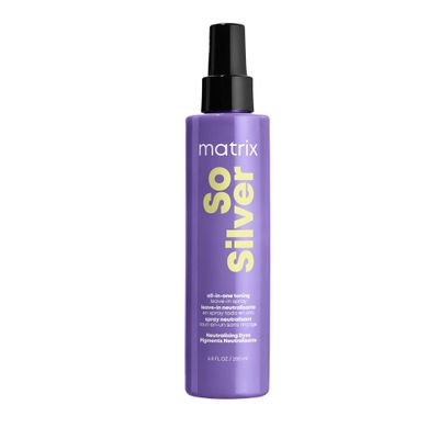 Matrix So Silver All-In-One Leave-In Toning Spray - Neutralizes Yellow, Brassy Tones, Nourishes Hair and Controls Frizz, For Color Treated Hair, 6.8 Fl Oz