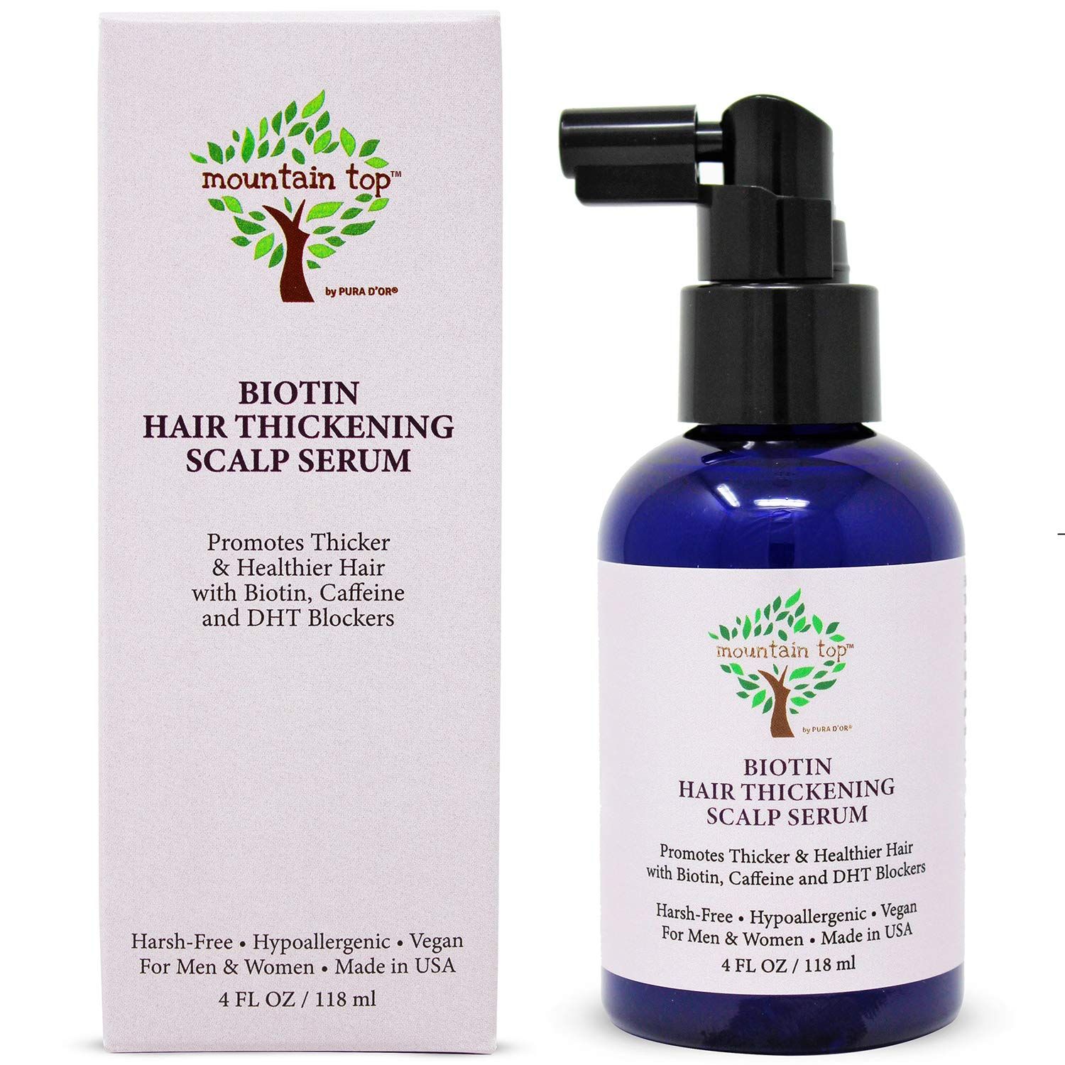 MOUNTAIN TOP Hair Thickening Scalp Serum (4 Ounce / 118ml) with Argan Oil, Biotin, Caffeine, DHT Blockers, &amp; Saw Palmetto - For Thicker, Healthier and Fuller Looking Hair