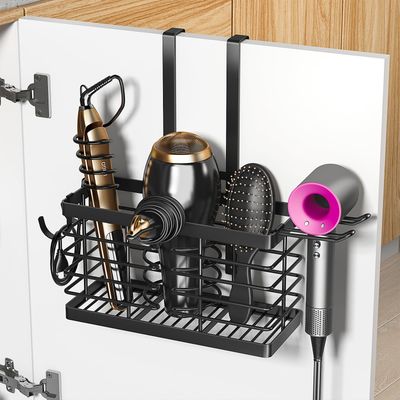Sevenblue Hair Tool Organizer, 3-in-1 Universal Hair Dryer Holder, Adjustable Height Metal Blow Dryer Holder Wall Mounted/Over Cabinet Door, for Flat/Curling Irons