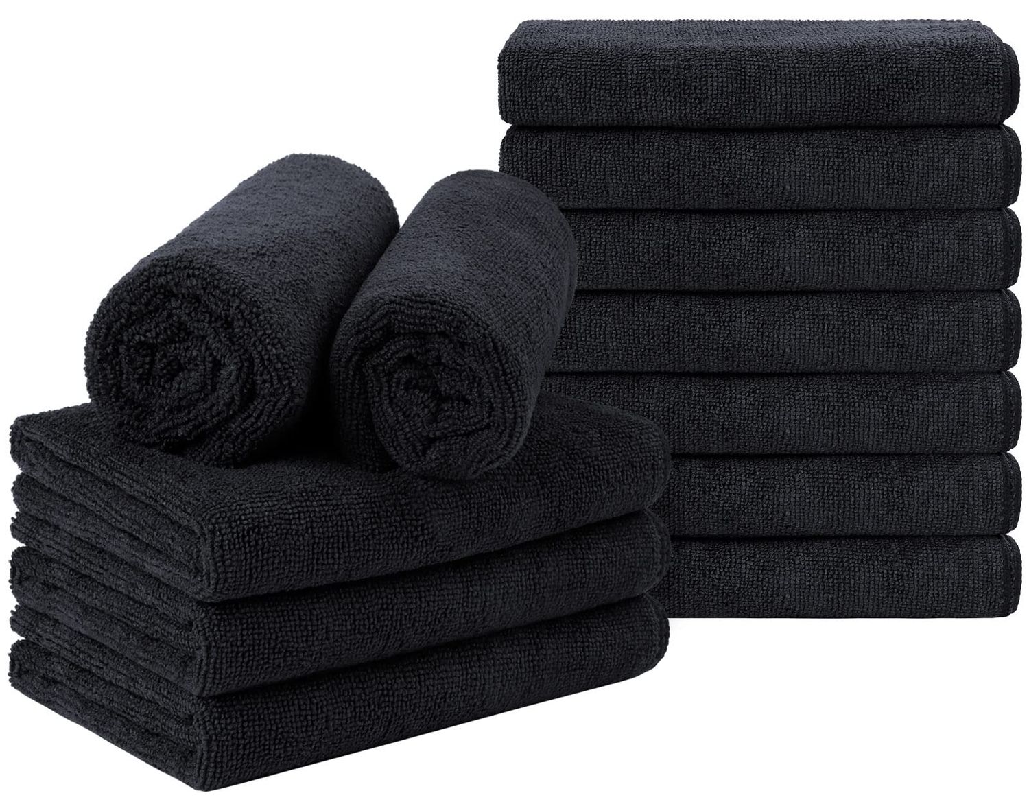 Orighty Black Salon Towel, Pack of 12 (Not Bleach Proof, 16 x 29 Inches) Super Soft and Absorbent Microfiber Hair Salon Towels for Salon, Hand, Gym, Bath, Spa and Home Hair Care