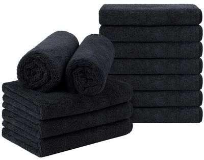 Orighty Black Salon Towel, Pack of 12 (Not Bleach Proof, 16 x 29 Inches) Super Soft and Absorbent Microfiber Hair Salon Towels for Salon, Hand, Gym, Bath, Spa and Home Hair Care