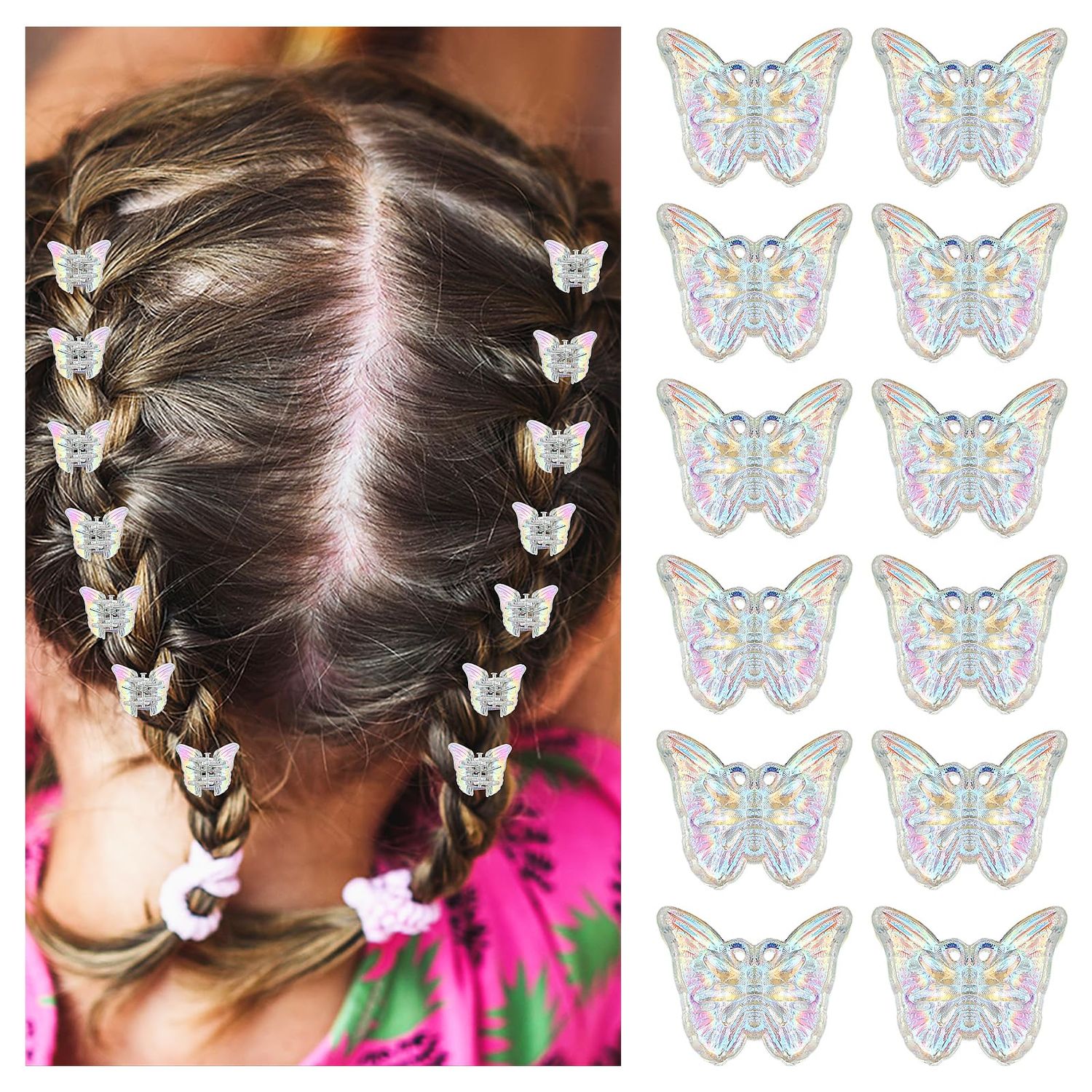 Ouligay 12pcs Sparkly Colorful Hair Accessories - Mini Butterfly Hair Clips and Tiny Claw Clips for Girls and Women (Glitter Color)