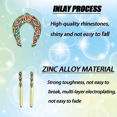 4 Pieces French Hair Pins, Metal U Shaped Hairpins, Vintage Double Prong Hair Forks Stick with Rhinestone Crystal, French Long Hair Hairstyle Accessories for Women