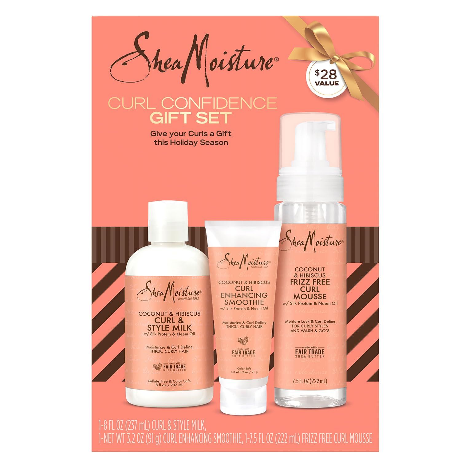 SheaMoisture Coconut &amp; Hibiscus Hair Care Bundle - Curl Enhancing Smoothie, Curl &amp; Style Milk + Frizz Free Curl Mousse (3 Piece Set)