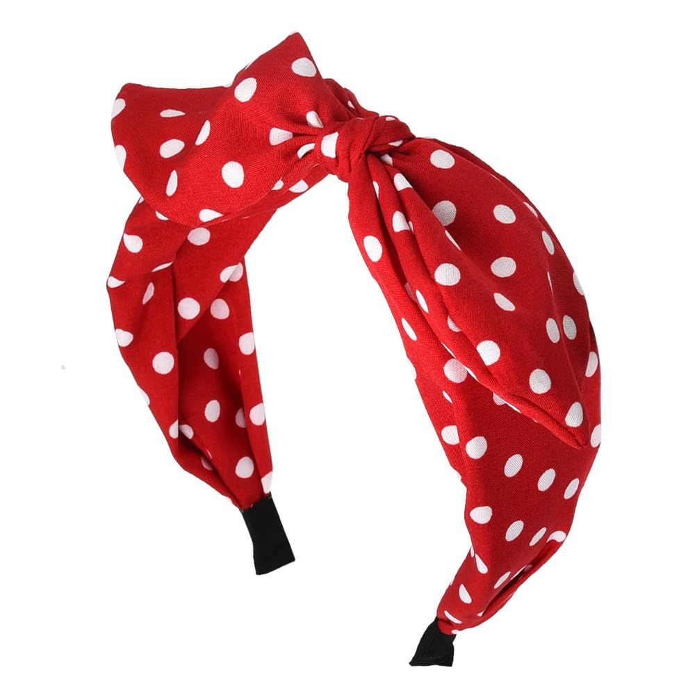 Polka Dot Bunny Ear Knotted Bow Headbands - Vintage Hair Accessories for Women and Girls with Non-Slip Top Knot