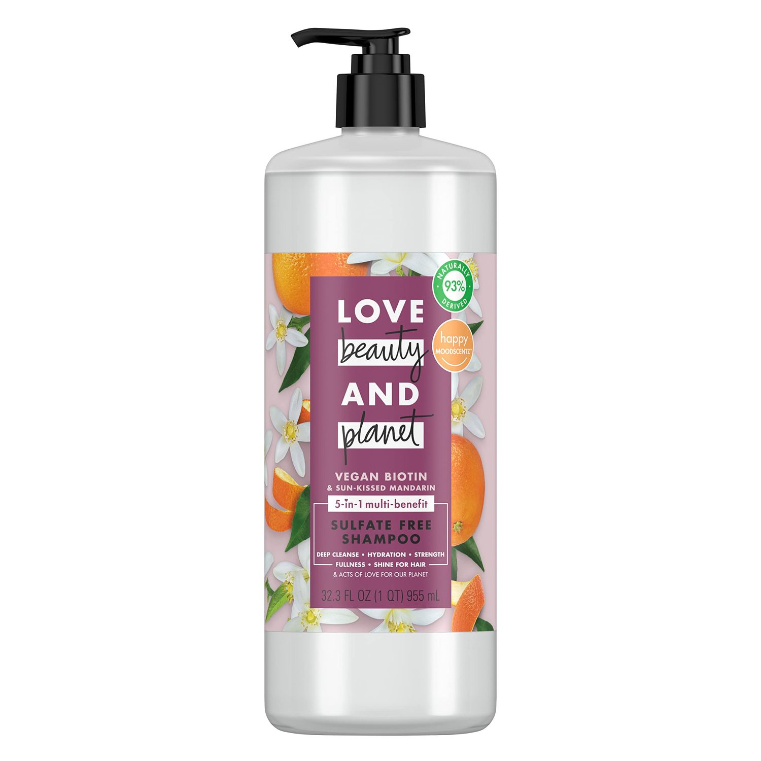 Love Beauty and Planet Sulfate-Free Shampoo Vegan Biotin &amp; Sun-Kissed Mandarin Deep Cleanse, Hydrate, Strengthen, Volumize &amp; Shine 5-in-1 Multi-Benefit Nourishing Shampoo 32 oz