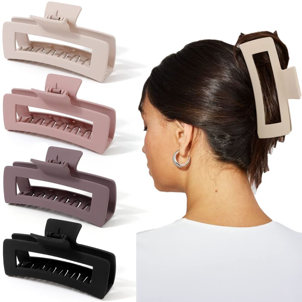 Ahoney Extra Large Hair Clips for Thick Long Hair - XL Oversized Giant Matte Banana Jumbo Jaw Clips, Strong Hold Hair Accessories for Women (Neutral)